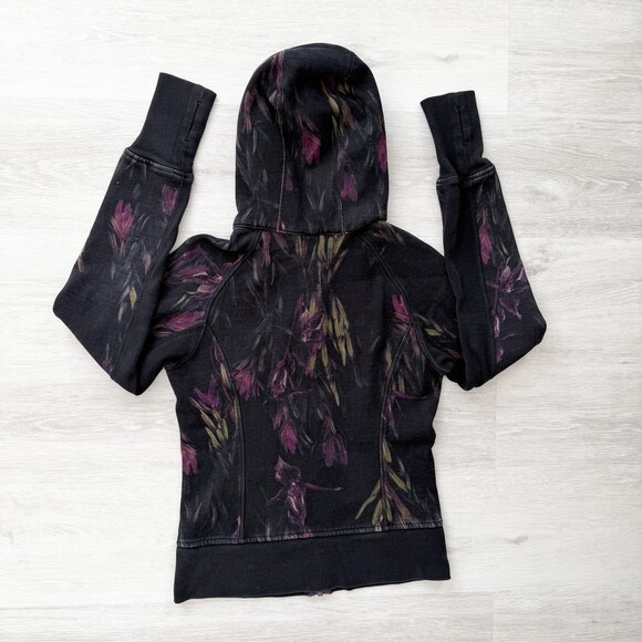Lululemon Scuba Hoodie VTG RARE OG Protea Floral Print Black Pink Green Size 6 - Picture 2 of 14